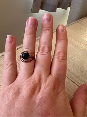 Handmade Copper Wire-Wrap Ring with Blue Tiger Eye | Size 7